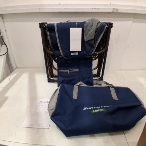 SUNNYFEEL FOLDING DIRECTORS CAMPING CHAR WITH FOLDOUT SIDE TABLE - BLUE/GREY (MODEL: AC3008F) image 2
