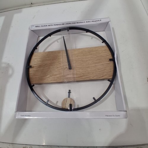 KIERA GRACE ALTON PENDULUM WALL CLOCK - 14" - BLACK AND WOOD TONE (ITEM: HGC0125) image 2