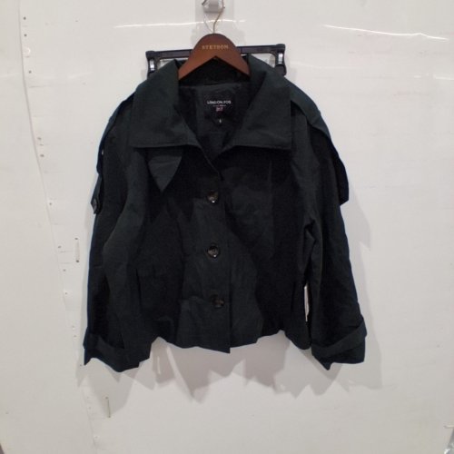 WOMEN'S LONDON FOG CROPPED TRENCH COAT - LARGE - BLACK image 2