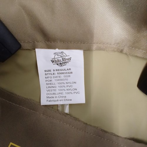 WHITE RIVER FLY SHOP MEN'S THREE FORKS FELT SOLE CHEST WADERS - SIZE 9 REGULAR - BEIGE image 5