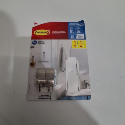 3M COMMAND LARGE BATH DOUBLE HOOK - HOLDS UP TO 4LBS - SATIN NICKEL image 2