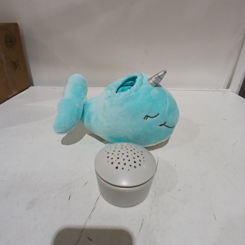 PUREBABY PLUSH UNICORN LULLABY SOOTHER WITH STAR PROJECTOR - AQUA AND WHITE NARWHAL image 3
