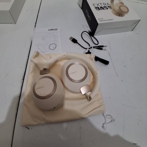 LORELEI B-C6 WIRELESS BLUETOOTH OVER EAR HEADPHONES 50H PLAYTIME - BEIGE image 3