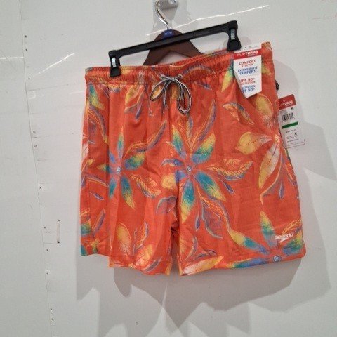 MEN'S SPEEDO AERO SOL FLORAL PRINTED SWIM SHORT - LARGE - CORAL image 3