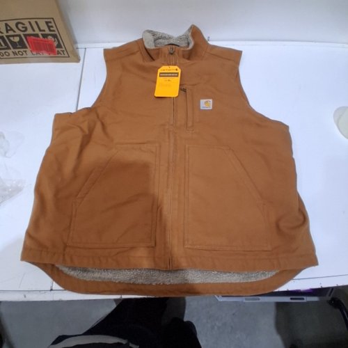 MEN'S CARHARTT LOOSE FIT WASHED SHERPA LINED MOCK NECK VEST - LARGE (TALL) - CARHARTT BROWN (STYLE: OV4277-M) image 2