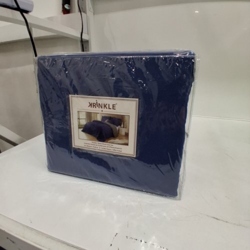 3PC KRINKLE DUVET COVER AND PILLOW SHAM SET - QUEEN (90" X 90") - NAVY BLUE (MODEL: KKDV3-001-FQCH) image 2