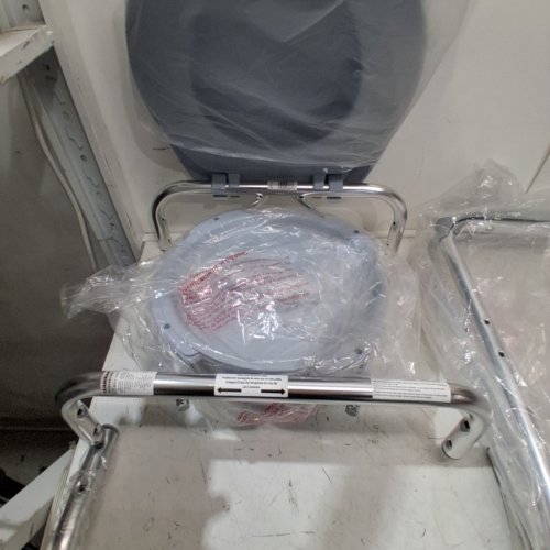 MEDLINE ELONGATED ALUMINUM BEDSIDE COMMODE WITH WHEELS - CAN BE USED AS RAISED TOILET SEAT - GREY (MODEL: G1-501LWX1) image 3