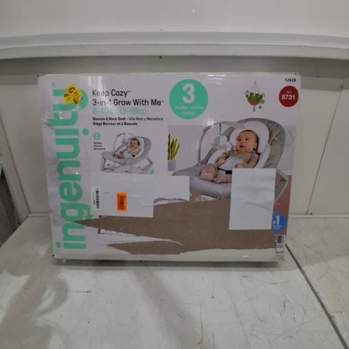 INGENUITY 3-IN-1 KEEP COZY GROW WITH ME VIBRATING BABY BOUNCER, ROCKER & CHAIR - 40LBS CAPACITY - WEAVER THEME GREY/WHITE/GREEN (MODEL: ‎12428) image 8