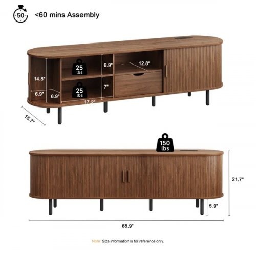 LATITUDE RUN MODERN SOLID AND MANUFACTURED WOOD TV STAND FOR TVS UP TO 80" - 70" - BROWN (MODEL: OB-JL-001) image 2