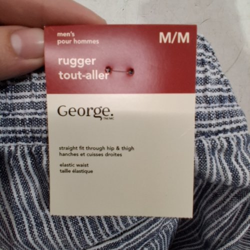 MEN'S GEORGE RUGGER LINEN BLEND STRAIGHT-FIT ELASTIC-WAIST SHORTS - LARGE - BLACK / WHITE STRIPES image 2