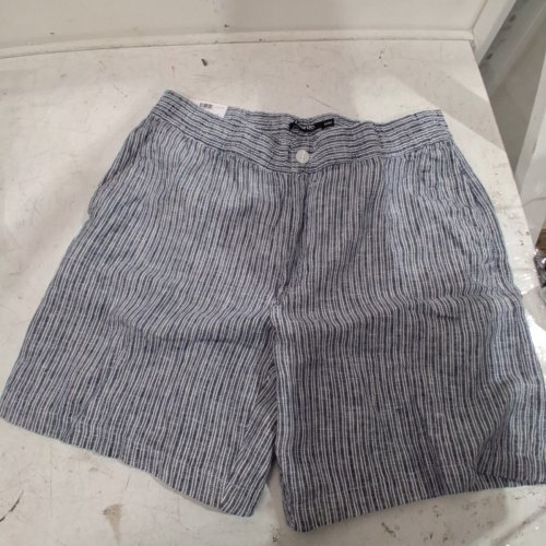 MEN'S GEORGE RUGGER LINEN BLEND STRAIGHT-FIT ELASTIC-WAIST SHORTS - LARGE - BLACK / WHITE STRIPES image 3