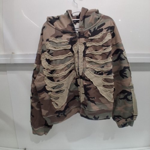 unisex RESERVATION FOR ONE SKELETON RIB CAGE GRAPHIC CAMOUFLAGE FULL-ZIP HOODIE - MEDIUM - BROWN GREEN BLACK image 2