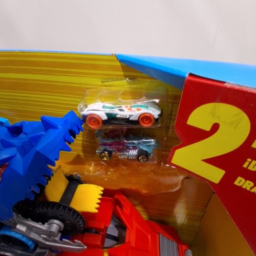 4PC HOT WHEELS CITY TOY CAR TRACK SET ULTIMATE DUAL DRAGON TRANSPORTER WITH 2 DIE-CAST CARS - FITS 20 CARS - (MODEL: JKJ79-9564) image 3