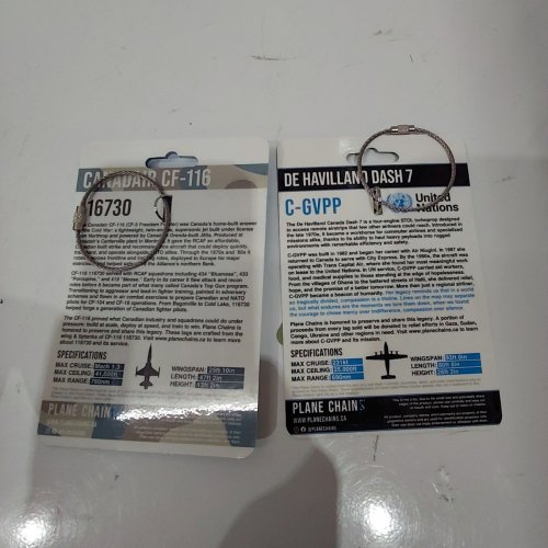 2PC PLANE CHAINS DE HAVILLAND DHC-7 C-GVPP & CANADAIR CF-116 116730 AIRCRAFT KEYCHAINS image 5