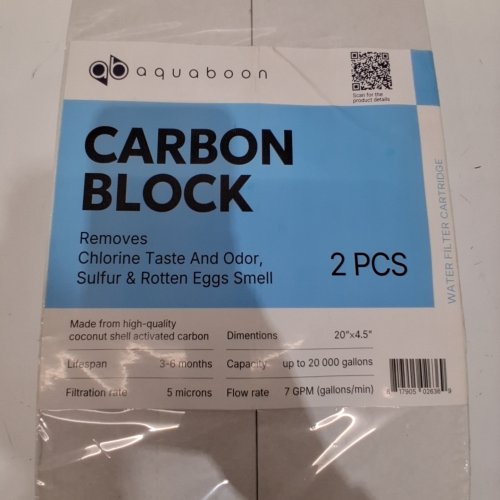 2PK AQUABOON CARBON BLOCK WATER FILTER CARTRIDGES -5 MICRON- 20" X 4.5" - COMPATIBLE WITH FC25B, EP-20BB - WHITE (MODEL: AB-2C20BB5M) image 2