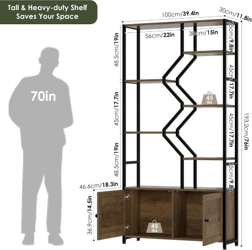 KEYLUV TALL BOOKSHELF WITH CABINET STORAGE - 76" - BLACK/BROWN (MODEL: KLV-MV-042) image 2
