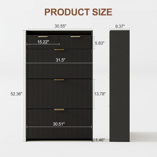 GARVEE FLUTED WOODEN SHOE STORAGE CABINET WITH 3 FLIP DRAWERS - 52" X 31" X 9" - BLACK - (MODEL: PHO_357L9Q4M) image 2