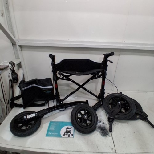 HELAVO ALL TERRIAN FOLDABLE ROLLATOR WALKER WITH PNEUMATIC TIRES FOR SENIORS WITH SEAT AND BRAKES - 300LBS CAPACITY - BLACK (MODEL: ‎H1040) image 2