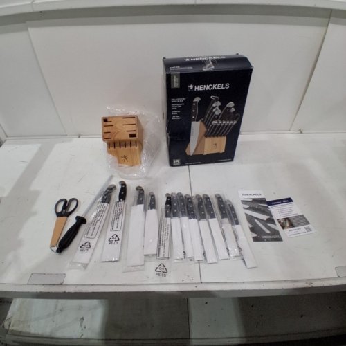 15PC HENCKELS PREMIUM QUALITY LIGHTWEIGHT DISHWASHER SAFE KNIFE SET WITH WOOD BLOCK - STAINLESS STEEL/NATURAL (MODEL: 13550-005) image 2