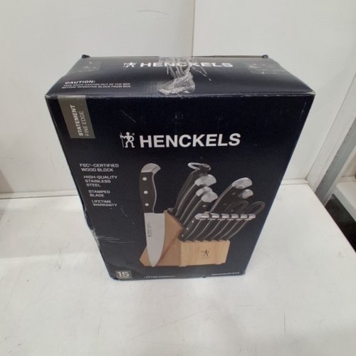 15PC HENCKELS PREMIUM QUALITY LIGHTWEIGHT DISHWASHER SAFE KNIFE SET WITH WOOD BLOCK - STAINLESS STEEL/NATURAL (MODEL: 13550-005) image 6