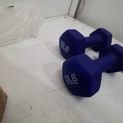 2PK AMAZON BASICS NEOPRENE COATED DUMBBELL HAND WEIGHT SET - 10LB EACH - BLUE image 3