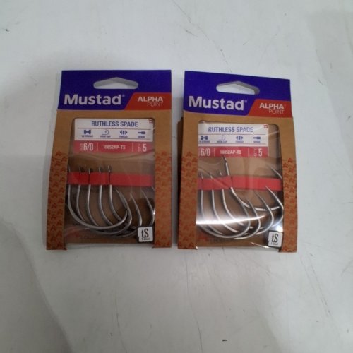 (2)5PK MUSTAD ALPHA POINT RUTHLESS SPADE TOP FISHING HOOK - SIZE 6/0 - SILVER (MODEL: 10024AP-TS) image 2