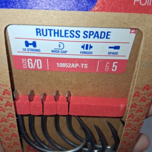 (2)5PK MUSTAD ALPHA POINT RUTHLESS SPADE TOP FISHING HOOK - SIZE 6/0 - SILVER (MODEL: 10024AP-TS) image 4