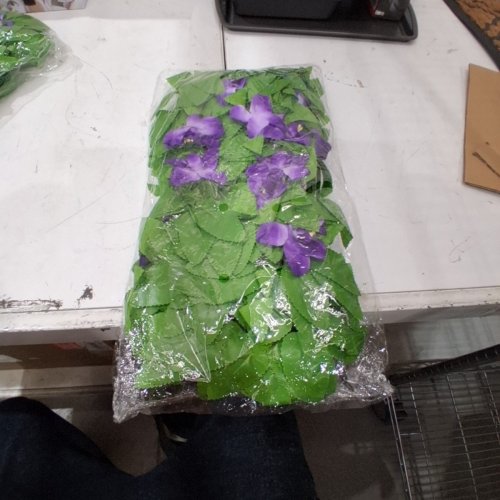 DECORATIVE FAUX IVY FENCING PANEL EXPANDABLE FENCE PRIVACY SCREEN - GREEN / PURPLE FLOWER (MODEL:727277408291) image 2
