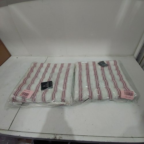2PK HOMETRENDS INDOOR/OUTDOOR STRIPED CHAIR PAD CUSHIONS - 15" X 15" X 2" - WHITE / RED image 2
