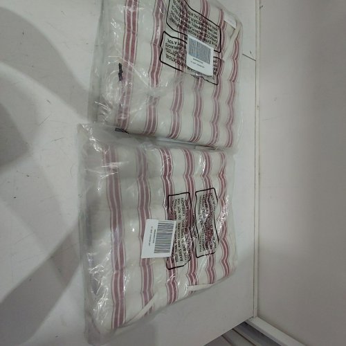 2PK HOMETRENDS INDOOR/OUTDOOR STRIPED CHAIR PAD CUSHIONS - 15" X 15" X 2" - WHITE / RED image 3