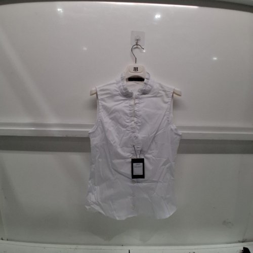 WOMEN'S BARILOCHE RUFFLED SLEEVELESS SHIRT - SMALL / MEDIUM - 38 - WHITE (STYLE: CANON) image 2
