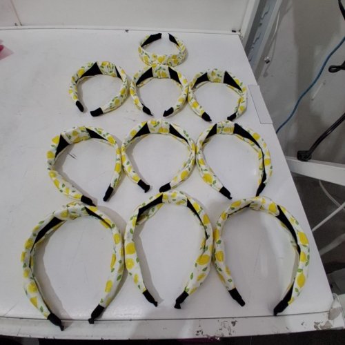 10PK LEMON PRINT HEADBANDS - OSFM - WHITE, YELLOW AND GREEN image 2