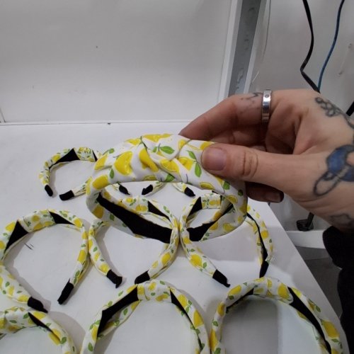 10PK LEMON PRINT HEADBANDS - OSFM - WHITE, YELLOW AND GREEN image 3
