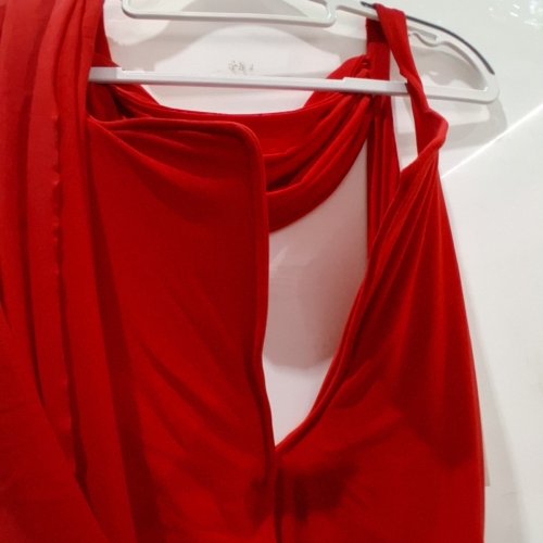 WOMEN'S DEME ADRIANA FLOOR LENGTH DRAPED DRESS WITH PLUNG NECKLINE AND OPEN BACK - LARGE - RED image 3