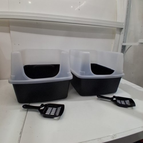 2PK IRIS OPEN-TOP CAT LITTER BOX WITH SHIELD AND SCOOP -19"L X 15"W X 11.8"H-BLACK/CLEAR (MODEL: 301165) image 2