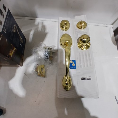 4PC SCHLAGE CAMELOT HANDLESET WITH PLYMOUTH KNOB INTERIOR - BRIGHT BRASS (MODEL; F60 CAM 505 PLY 605) image 2