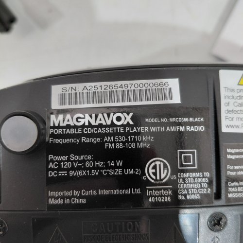 MAGNAVOX PORTABLE CD/CASSETTE PLAYER WITH AM/FM RADIO - BLACK (MODEL: MRCD386-BLACK) image 4