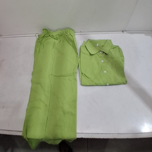 2PC WOMEN'S CASUAL SOLID RETRO LOOSE SHIRT AND PANTS SET - LARGE - GREEN image 2
