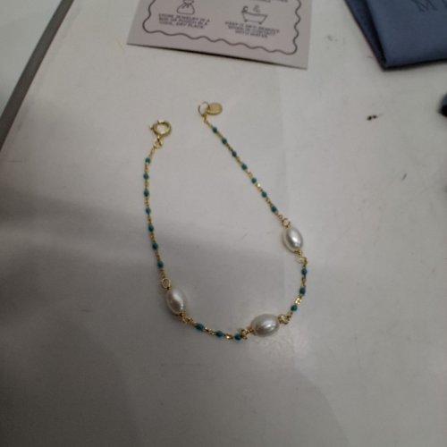 GIRLS MERCIÉ TURQUOISE BEAD AND PEARL-ACCENT BRACELET -6.5" LENGTH - GOLD-TONE, TURQUOISE, AND WHITE image 3