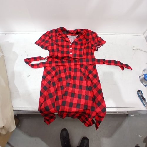 WOMENS VINTAGE PLAID FLAIR DRESS - 2XL - RED / BLACK image 2