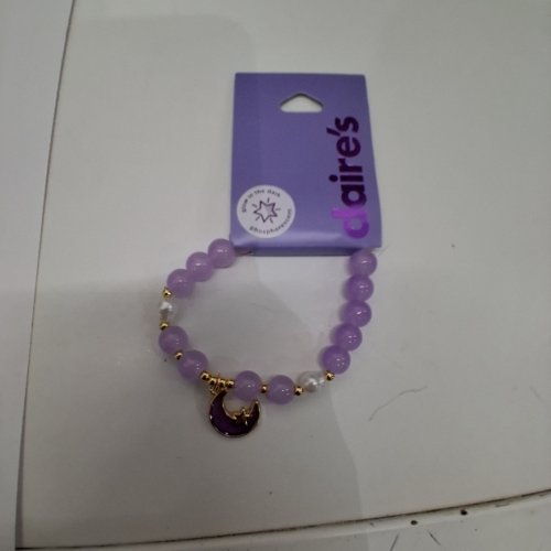GIRLS CLAIRE'S GLOW IN THE DARK BEADED MOON CHARM BRACELET - PURPLE (STYLE: 16250-3) image 2