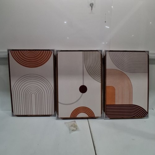 3PC ABSTRACT GEOMETRIC FRAMED WALL ART SET - 16" X 24" - MULTICOLOURED image 2