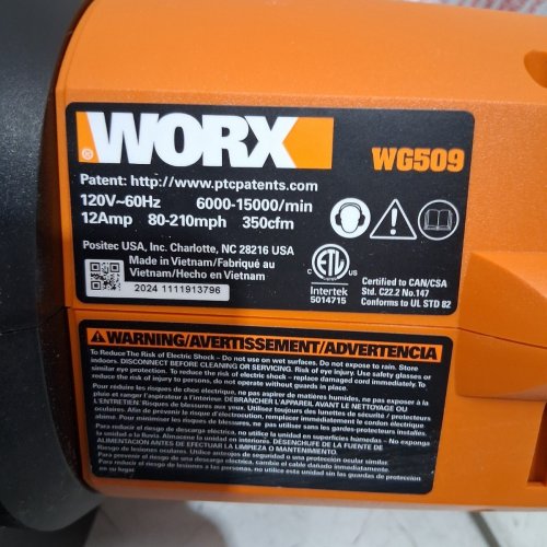 WORX TRIVAC 3-IN-ONE BLOWER/MULCHER/VACUUM WITH METAL IMPELLER AND COLLECTION BAG - 12AMP - 120V (MODEL: WG509) image 4