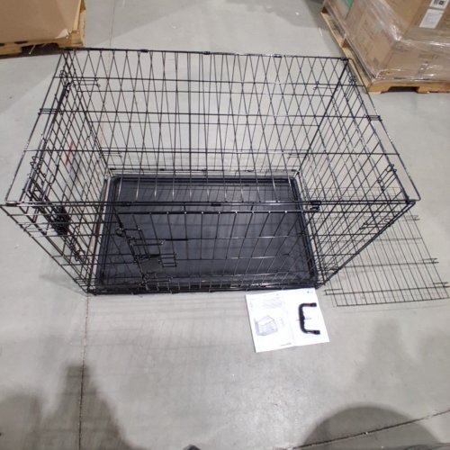 AMAZON BASICS FOLDABLE METAL WIRE DOUBLE DOOR DOG CRATE WITH TRAY - 36" X 23" X 25" - BLACK (MODEL: ‎9001N-36B) image 2