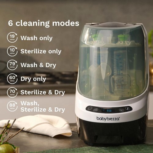 BABY BREZZA BOTTLE WASHER PRO ALL-IN-ONE STERILIZER & DRYER - HOLDS 4 BOTTLES - GREY/WHITE (MODEL: BRZ0103) image 3