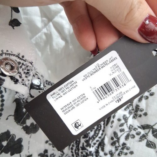 WOMEN'S PAISLEY PRINT QUILTED BOMBER JACKET - LARGE - IVORY/BLACK image 3