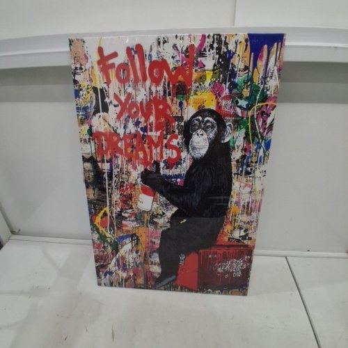 GRAFFITI WALL ART BANKSY CHIMPANZEE "FOLLOW YOUR DREAMS" CANVAS PRINT - 24" X 16" - MULTICOLOUR image 3