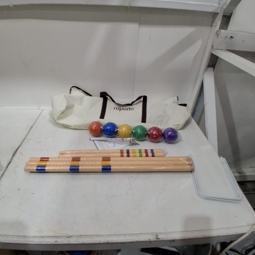 ROPOTA SIX PLAYER CROQUET SET QITH WOODEN MALLETS AND CARRYING BAG - 35" - BROWN/MULTICOLORED image 2