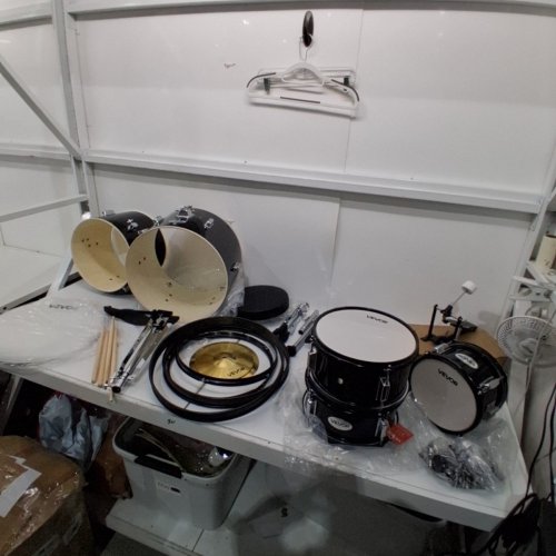 5PC KIDS BEGINNER FULL DRUM STARTER KIT WITH BASS DRUM & FOOT PEDAL, SNARE, TOM AND CYMBAL - BLACK/WHITE (MODEL: SH-002-BK) image 3