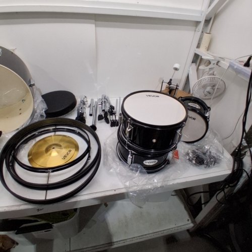 5PC KIDS BEGINNER FULL DRUM STARTER KIT WITH BASS DRUM & FOOT PEDAL, SNARE, TOM AND CYMBAL - BLACK/WHITE (MODEL: SH-002-BK) image 5